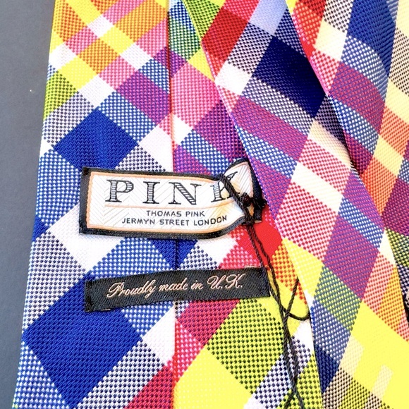 ✨VIBRANT NEON✨🔥🆕💯LVMH AUTHN THOMAS PINK STRIKING BRIGHT NEON GEOMETRIC WOVN TIE🔥 - Picture 7 of 17